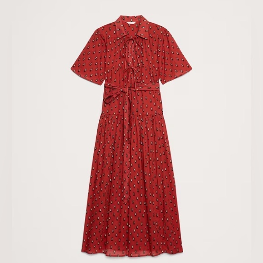 NWT! Banana Republic Spiced Cabernet Paisley Cotton Tie-Front Shirt Dress - ๐ - Picture 4 of 4